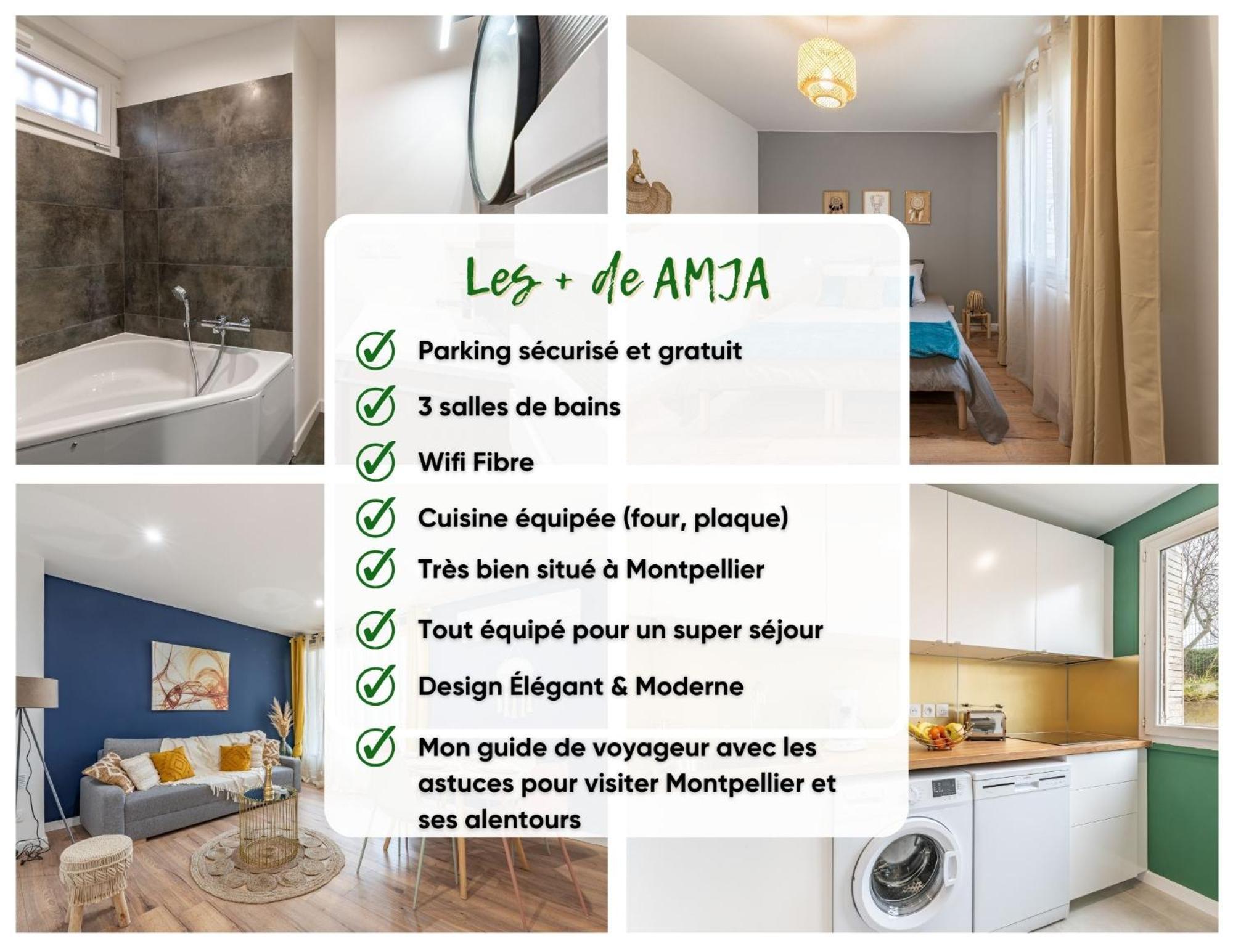Amja Proche Clinique Saint-Roch Apt 3 Chambres 3 Salles De Bain Parking Gratuit Ideal Famille Groupe Coworking 10 Min Centre Ville 10 Min Plage 5 Min Sortie Autoroute Montpellier Extérieur photo